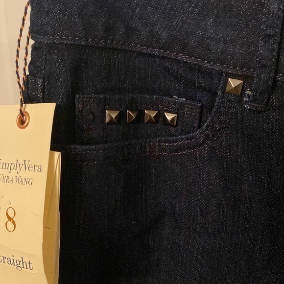 NWT Vera Wang Stud Detail Dark Wash Straight Leg Jeans - Picture 4 of 9